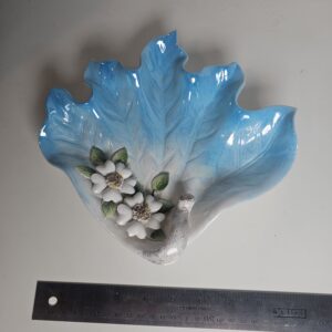 Vintage Leaf Shaped Ceramic Dish with Floral Accents - Japan - product image 1