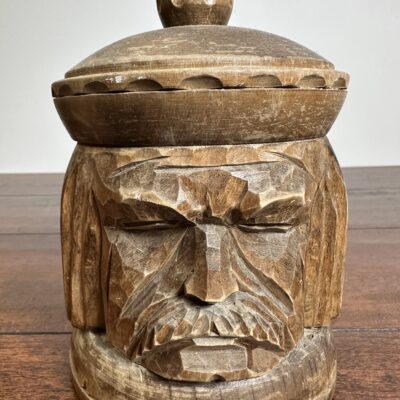 Hand-Carved Wooden Jar with Face Design Lid - product image 1